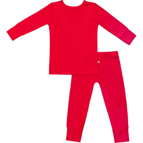 Bamboo Solid Long Sleeve Pajama Set, Cherry Red - Pajamas - 1