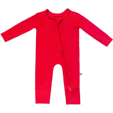 Bamboo Solid Convertible Zippered Footie, Cherry Red - Footie Pajamas - 1