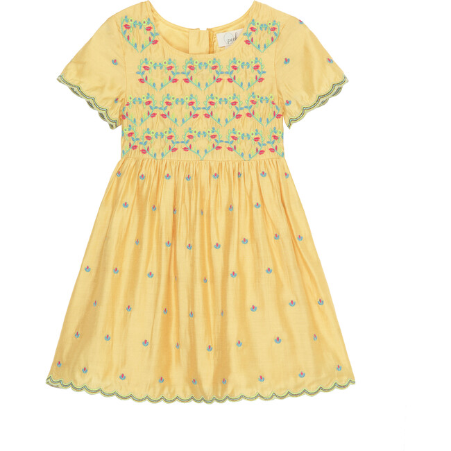 Embroidered Vines Dress, Yellow
