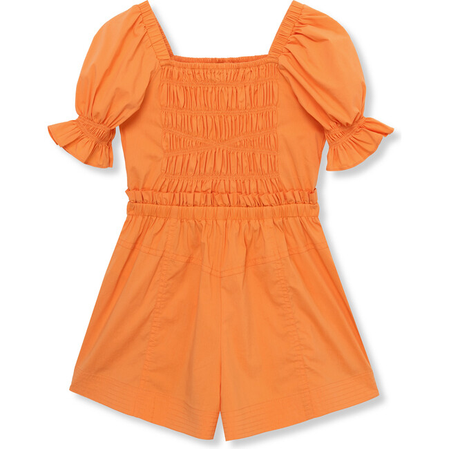 Smocked Paperbag Romper, Orange - Rompers - 2