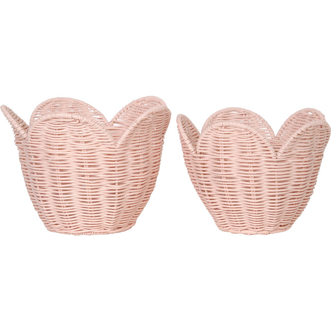 Rattan Lily Basket Set, Blush