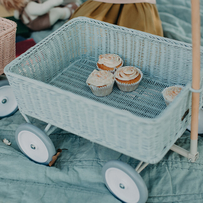 Rattan Wonder Wagon, Vintage Blue - Push & Pull - 7