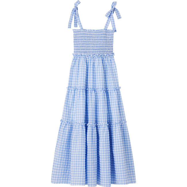 Gingham Smocked 3-Tiered Maxi Dress, Blue