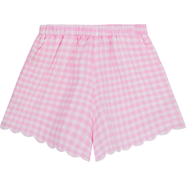 Gingham Scalloped Hem Shorts, Pink