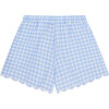 Gingham Scalloped Hem Shorts, Blue - Shorts - 1 - thumbnail
