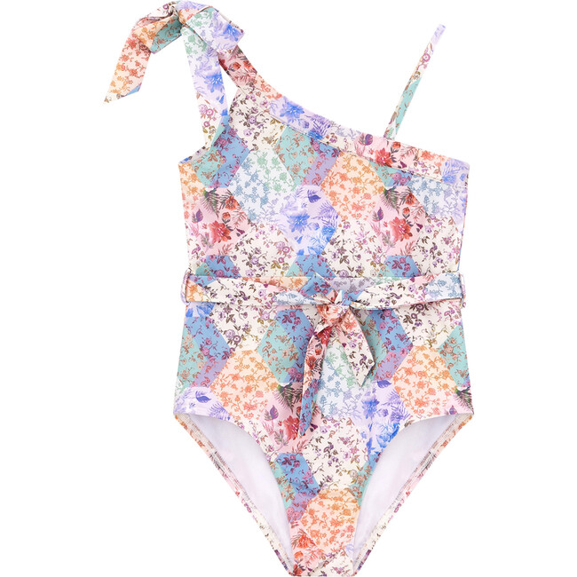 Thalia Floral Print Full Piece One-Shoulder Swimsuit, Multicolors