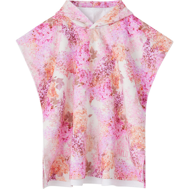 Hydrangea Floral Print Woven Hoodie Towel, Pink
