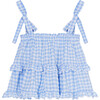 Gingham Tie-Up Shoulder Top, Blue - Shirts - 3