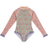 Ditsy Floral Print Raglan Sleeve Rashie Swimsuit, Multicolors - Rash Guards - 1 - thumbnail