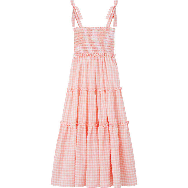 Gingham Smocked 3-Tiered Maxi Dress, Peach - Dresses - 3
