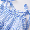 Gingham Tie-Up Shoulder Top, Blue - Shirts - 4