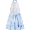 Striped Collared Halter Neck Buttoned Dress, Blue - Dresses - 4