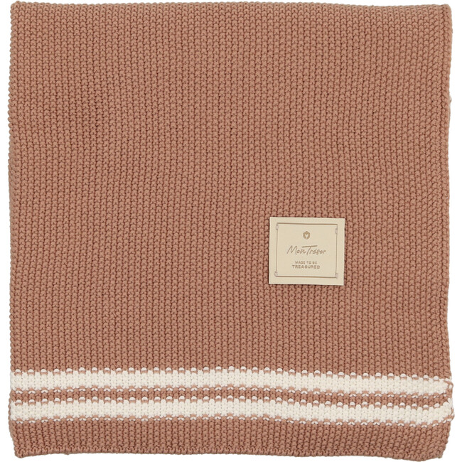Duo Stripe Chunky-Knit Blanket, Almondine