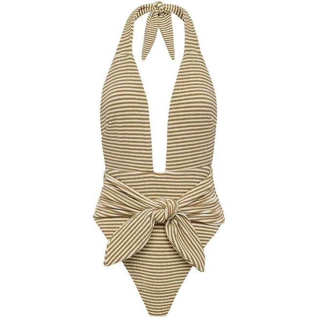 Women's Tropez Striped Tie-Up One-Piece Swimsuit, Neutral