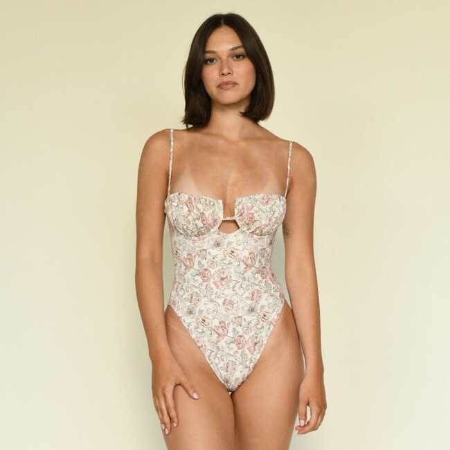 Women's Petal Floral Print Underwire One-Piece Swimsuit, Venecia - One Pieces - 2