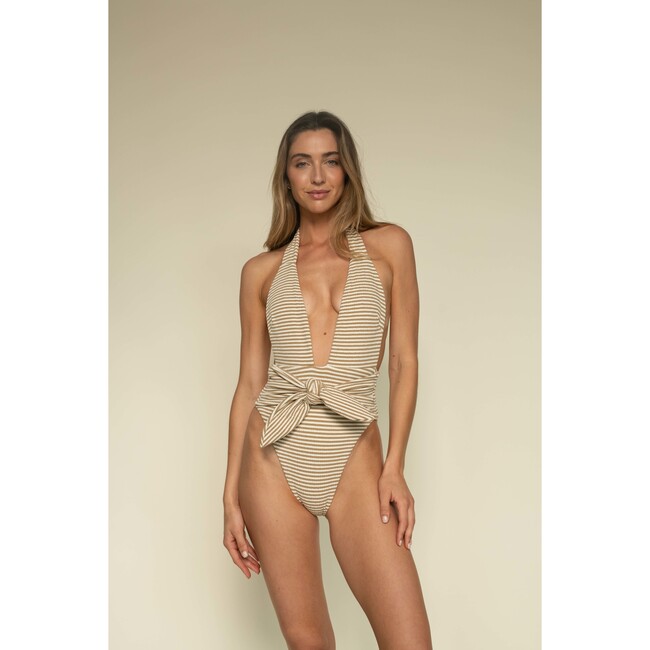 Women's Tropez Striped Tie-Up One-Piece Swimsuit, Neutral - One Pieces - 2