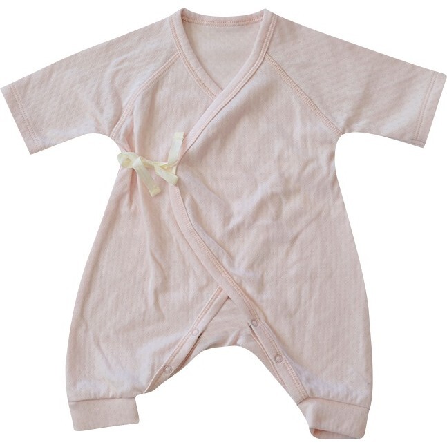 Soft Pink Pointelle Baby Kimono Onesie, Pink - Onesies - 1