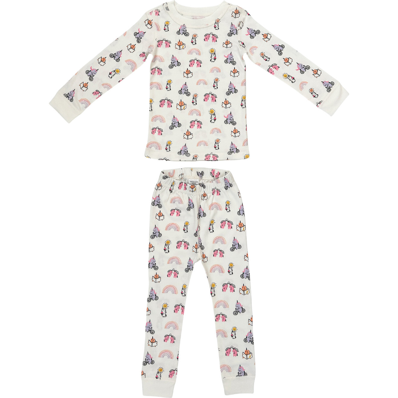 Unicorn Long Sleeve Pajamas, Pink - Pajamas - 1