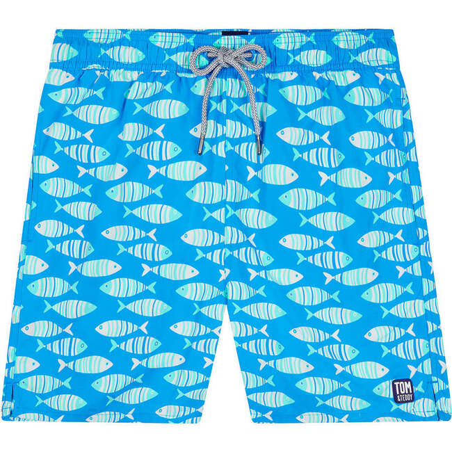Men's Fish Swim Trunk, Striped Blue