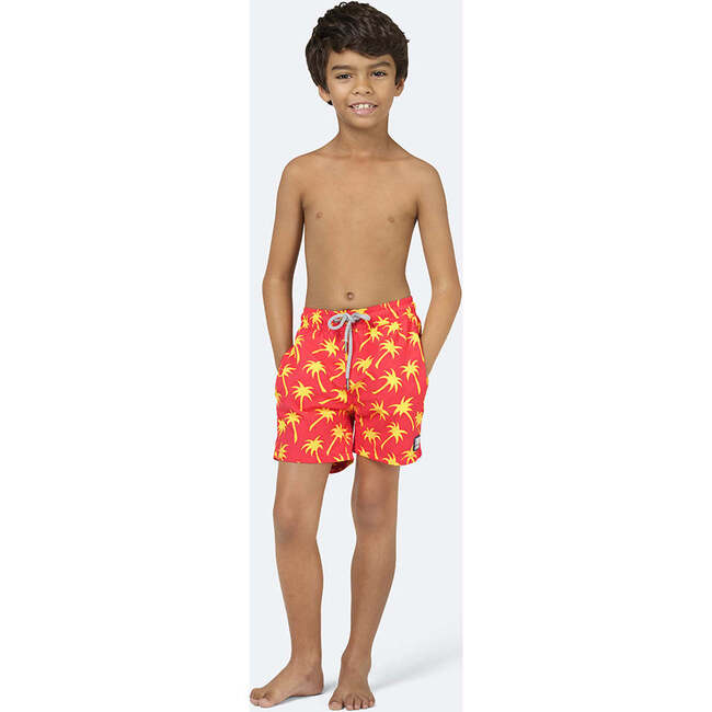 Palm Swim Trunk, Coral & Lime - Swim Trunks - 3