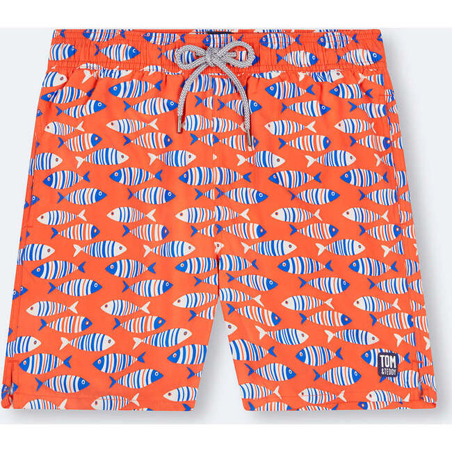 Men's Fish Swim Trunk, Striped Orange