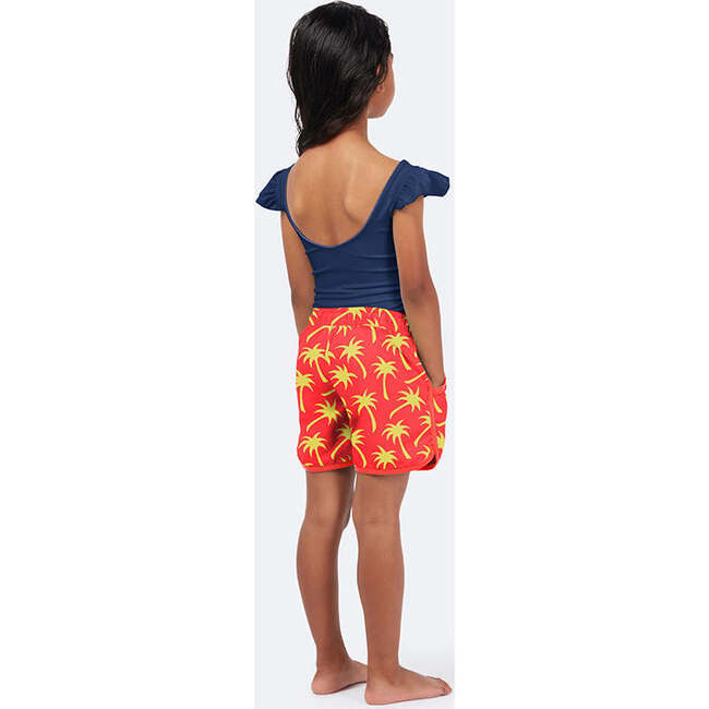 Girls Palm Swim Trunk, Coral & Lime - Swim Trunks - 4