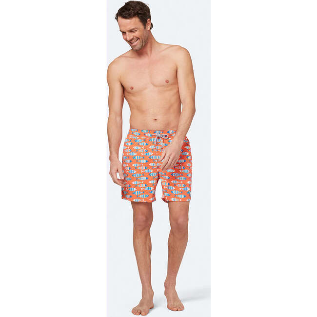 Men's Fish Swim Trunk, Striped Orange - Swim Trunks - 3