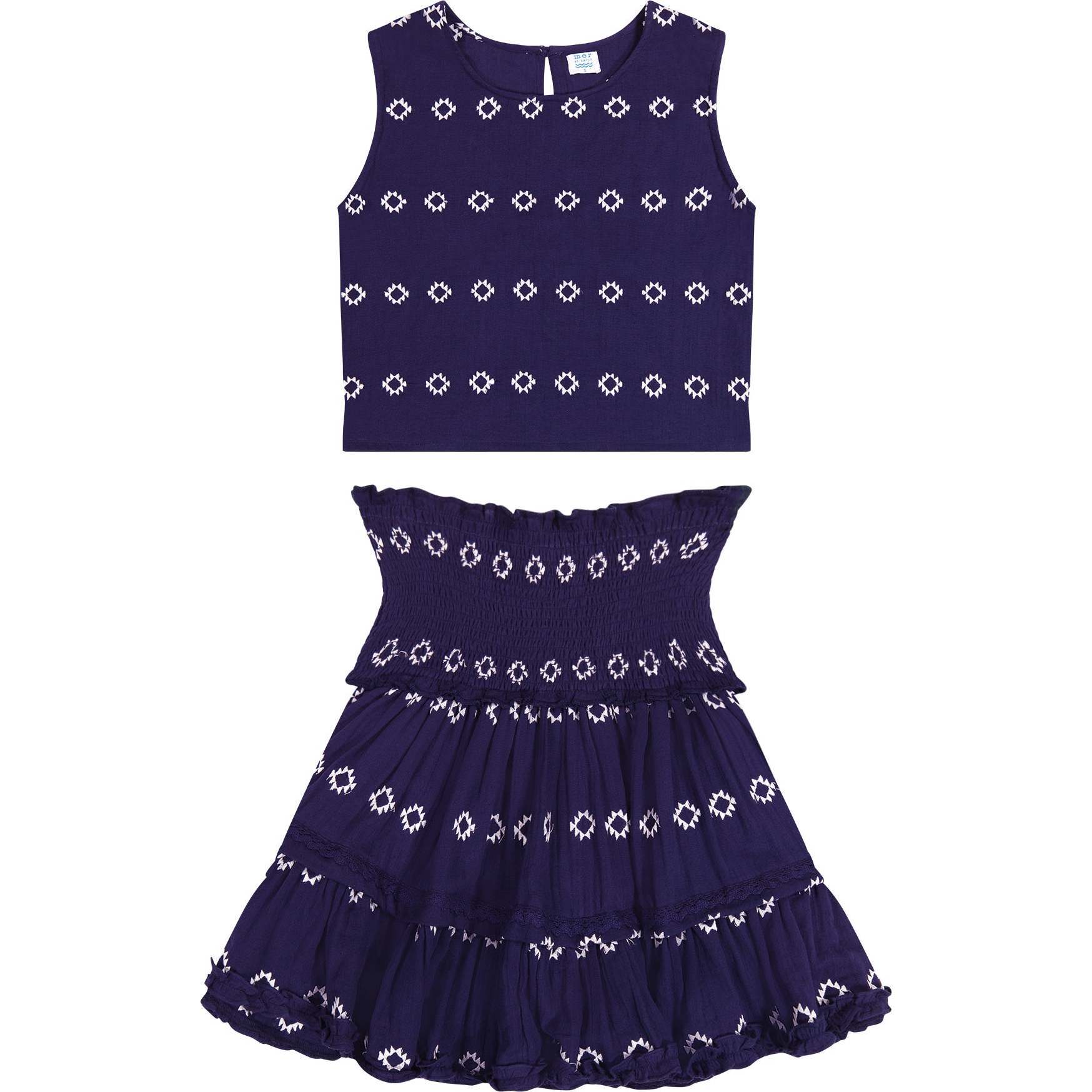 Women's Maribel Embroidered Crop Tank & Skirt Set, Navy - Two Pieces - 1