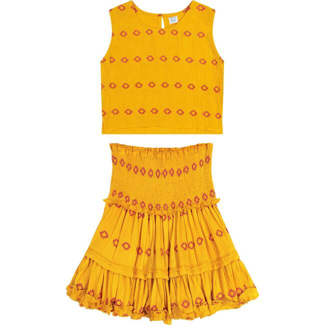 Women's Maribel Embroidered Crop Tank & Skirt Set, Marigold