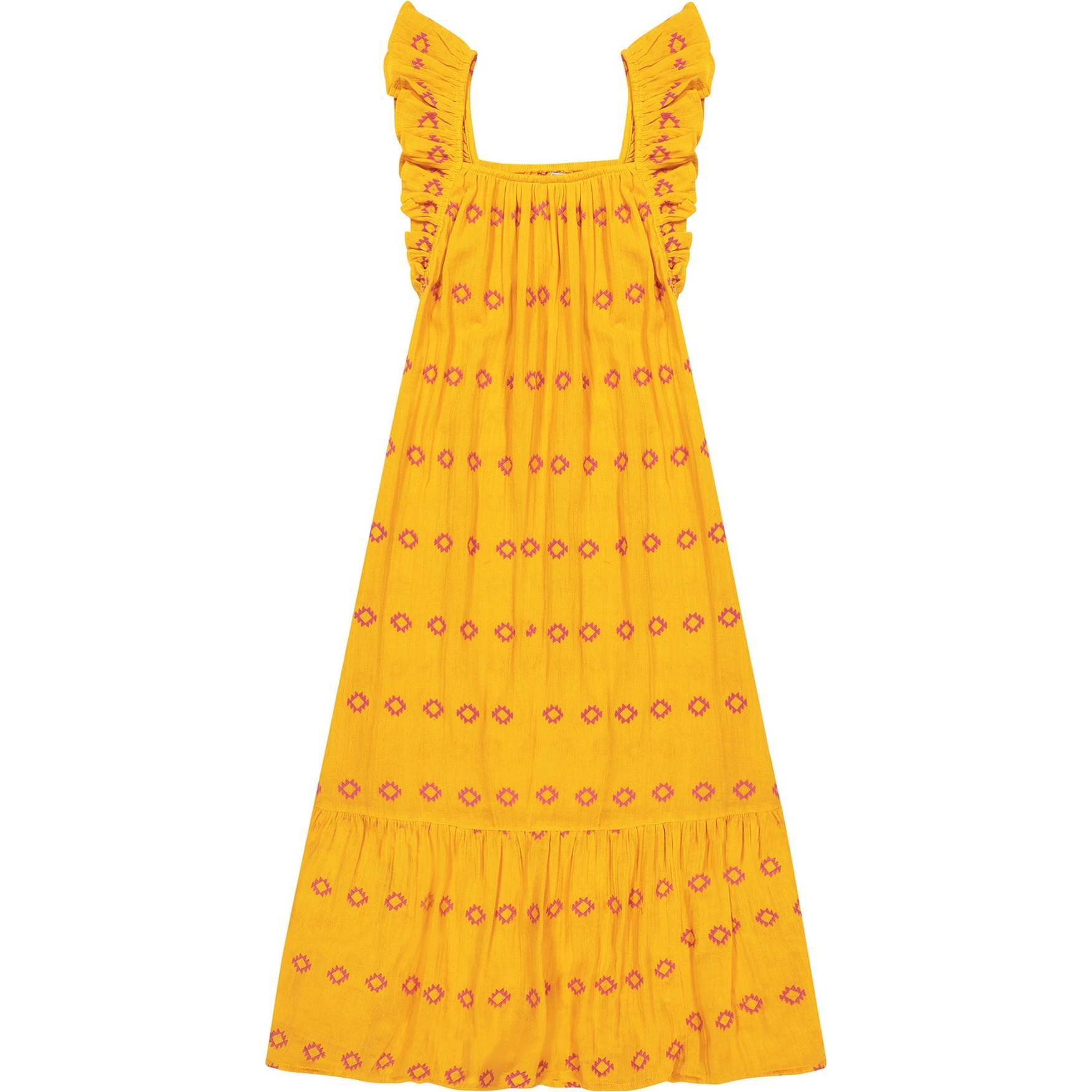 Women's Eva Ruffle Embroidered Sundress, Marigold - Dresses - 1