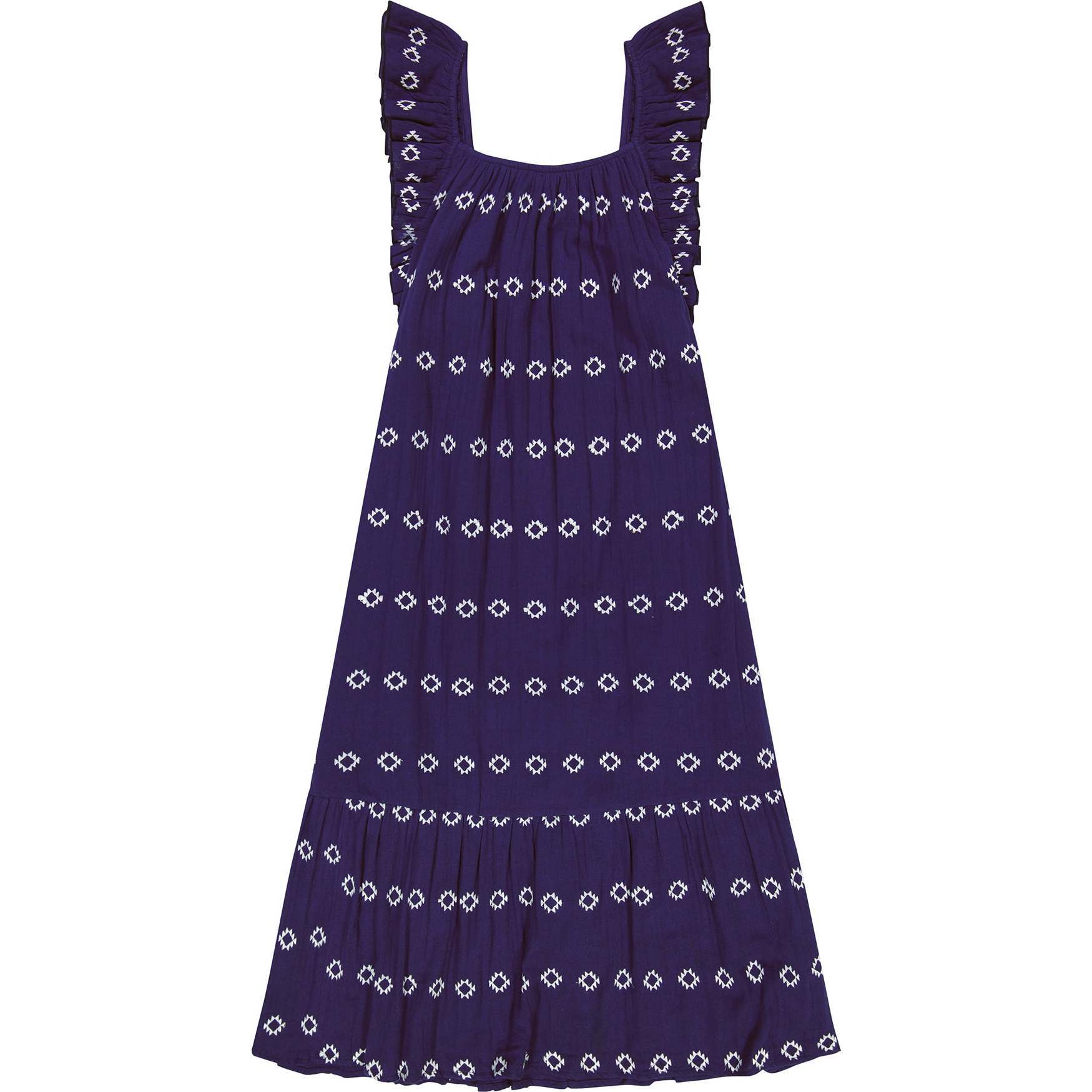 Women's Eva Ruffle Embroidered Sundress, Navy - Dresses - 1