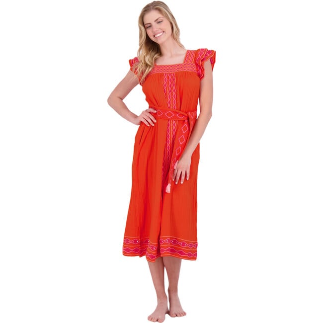 Women's Maxi Sandrine Embroidered Dress, Poppy - Dresses - 2