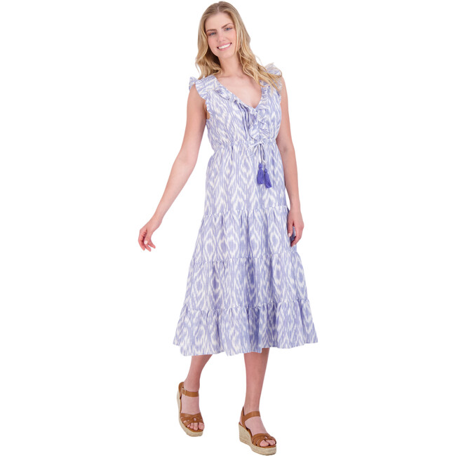 Women's Giselle Ruffle V-Neck Ikat Maxi Dress, Blue - Dresses - 2