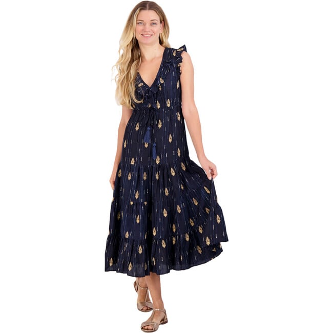 Women's Luxe Giselle Maxi Dress Silk Dupioni, Navy - Dresses - 3