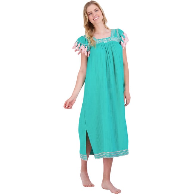 Women's Maxi Sandrine Embroidered Dress, Ocean - Dresses - 2