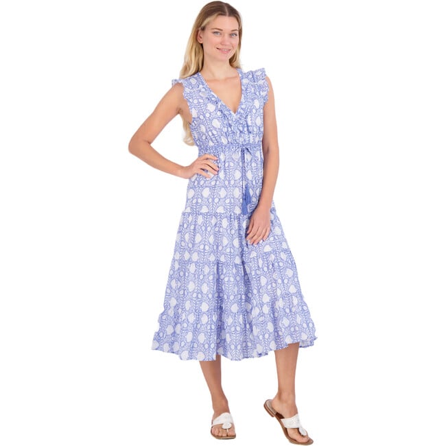 Women's Giselle Ruffle V-Neck Floral Maxi Dress, Blue - Dresses - 3