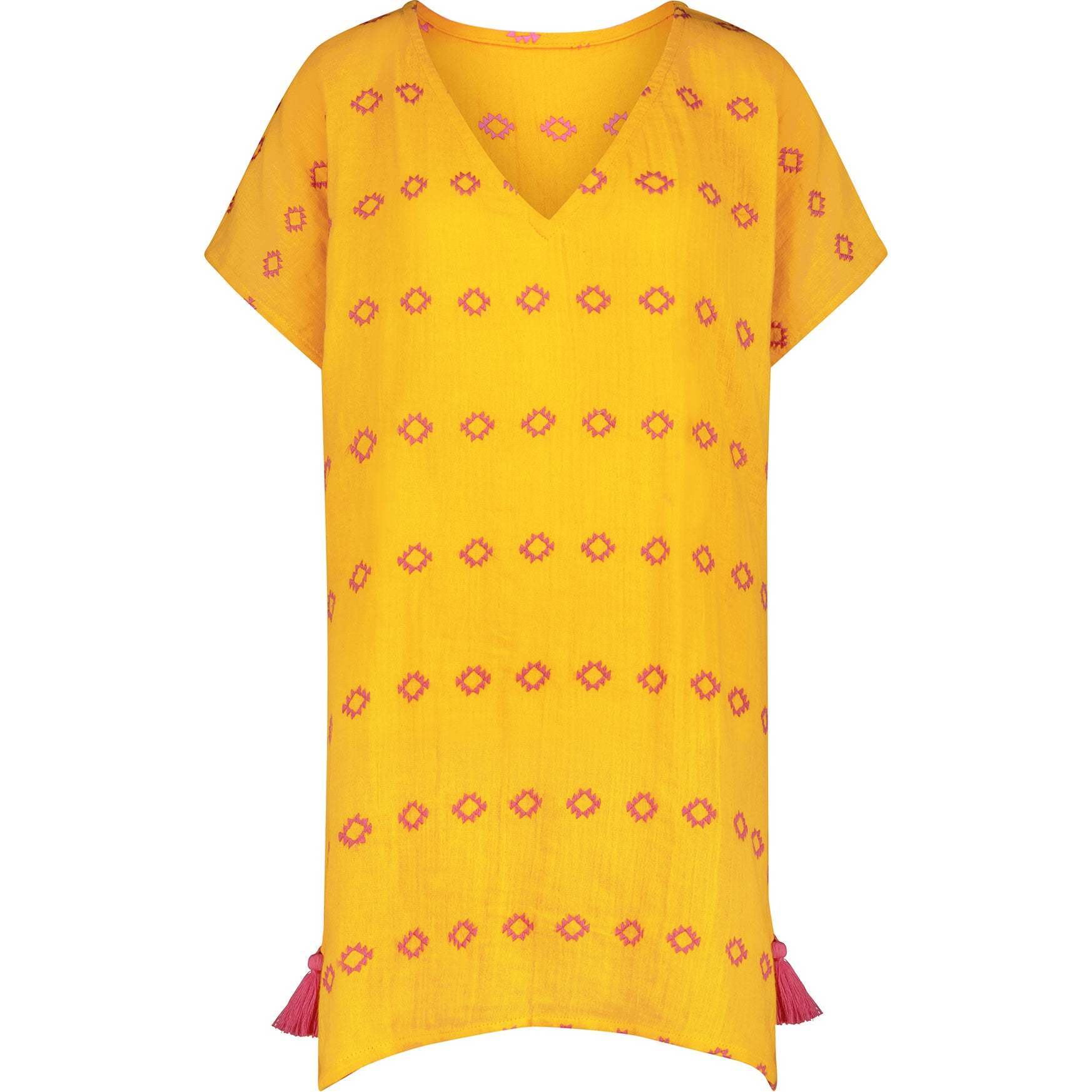 Women's Capucine Mini Caftan Embroidered Dress, Marigold - Cover-Ups - 1
