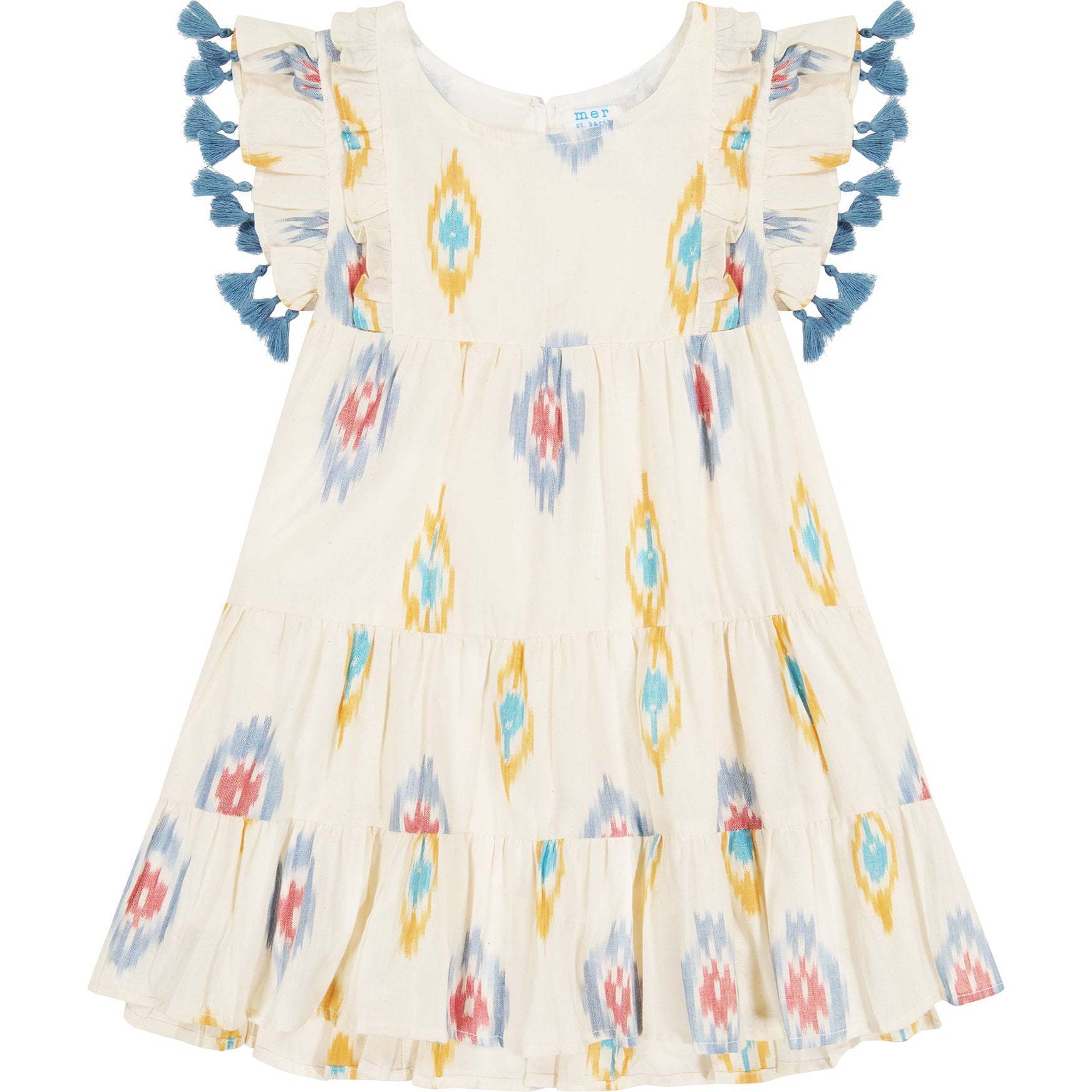 Sophie Tassel Scoop Neck Dress, Gold Blue - Dresses - 1