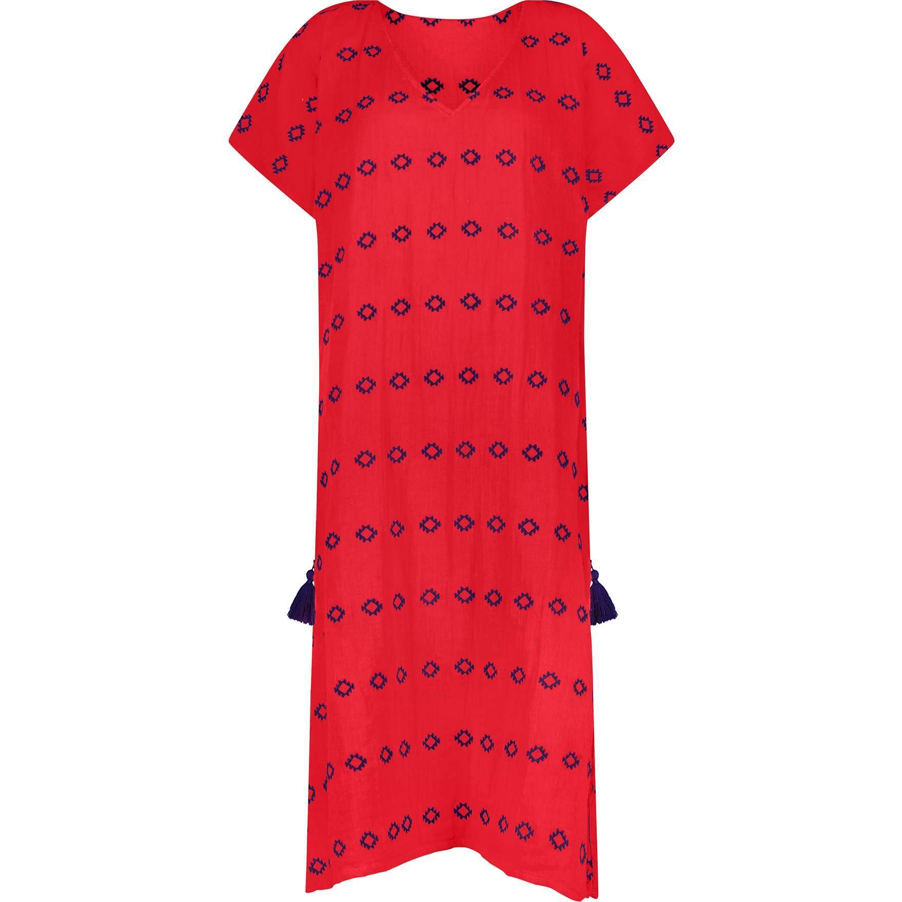 Women's Capucine Maxi Caftan Embroidered Dress, Red - Cover-Ups - 1