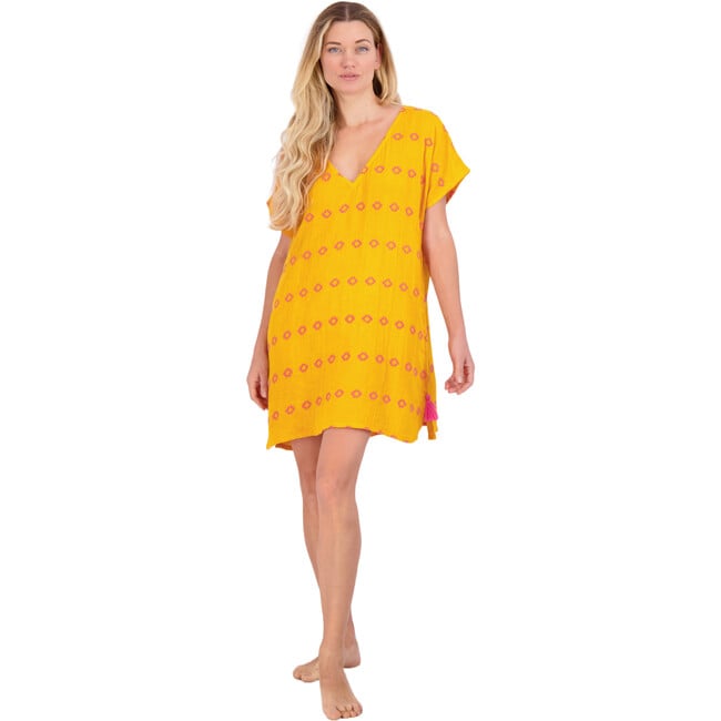 Women's Capucine Mini Caftan Embroidered Dress, Marigold - Cover-Ups - 2