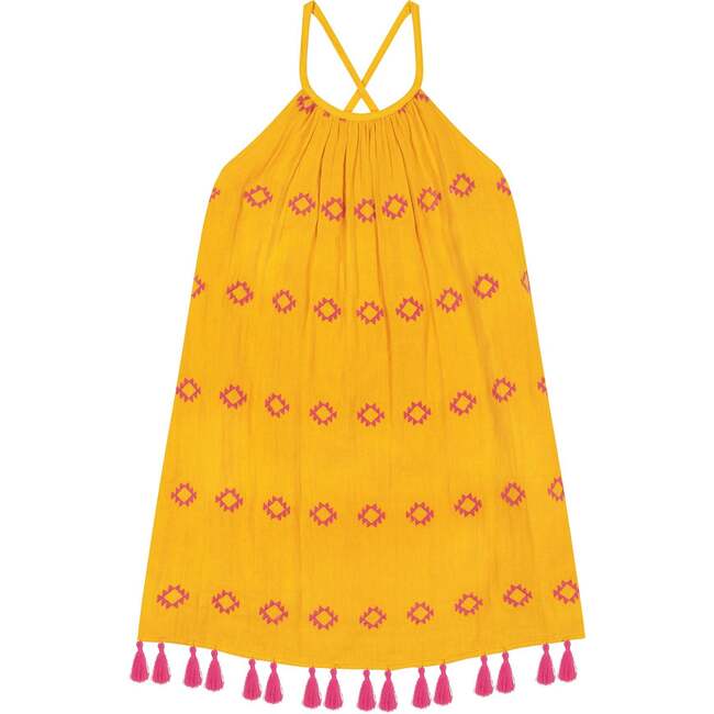 Mini Chantal Embroidered Criss-Cross Sundress, Marigold