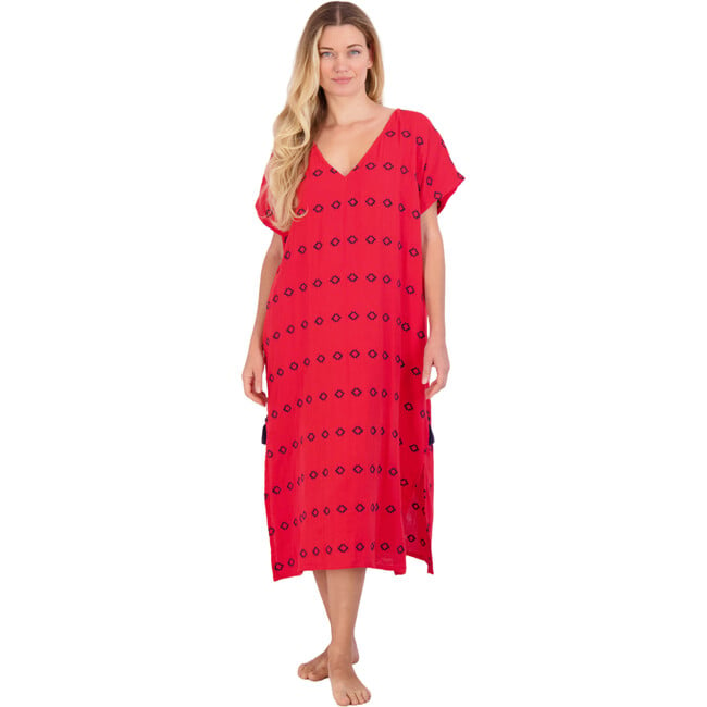 Women's Capucine Maxi Caftan Embroidered Dress, Red - Cover-Ups - 2