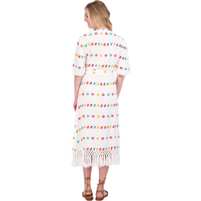 Women's Estelle Embroidered Fringed Shirt Dress, White - Dresses - 3