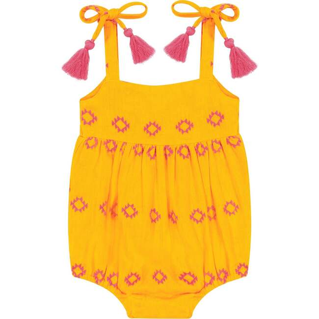 Baby Zoe Shoulder-Tie Embroidered Romper, Marigold
