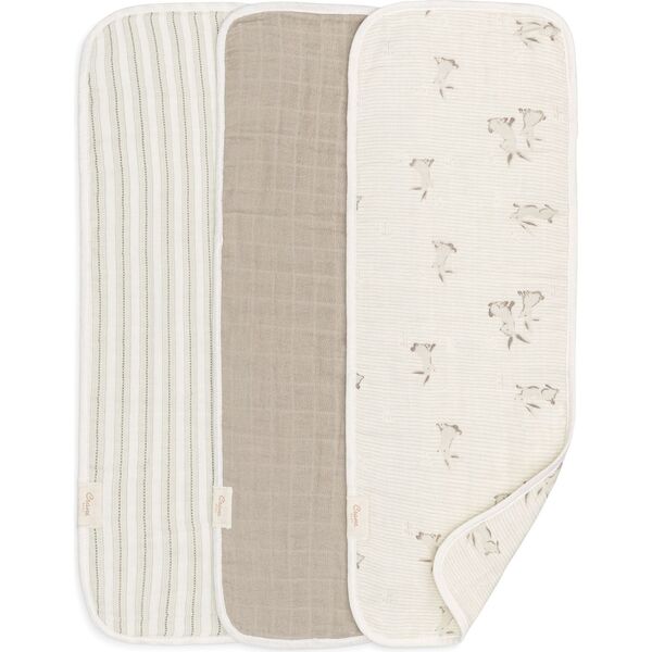 Organic Cotton 3-Piece Bunny Burp Cloth Set, White - Crane Baby Swaddles & Sleep Bags | Maisonette