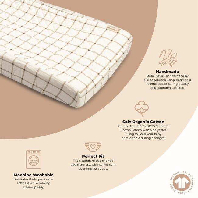 Organic Cotton Check Change Pad Cover, White - Changing Pads - 3