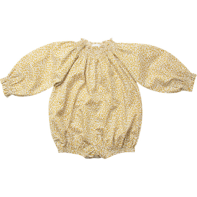 Mother May I Feather Meadow Liberty Print Romper, Yellow
