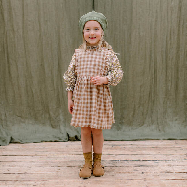 Marlow Check Pinafore, Caramel & Oat - Dresses - 4