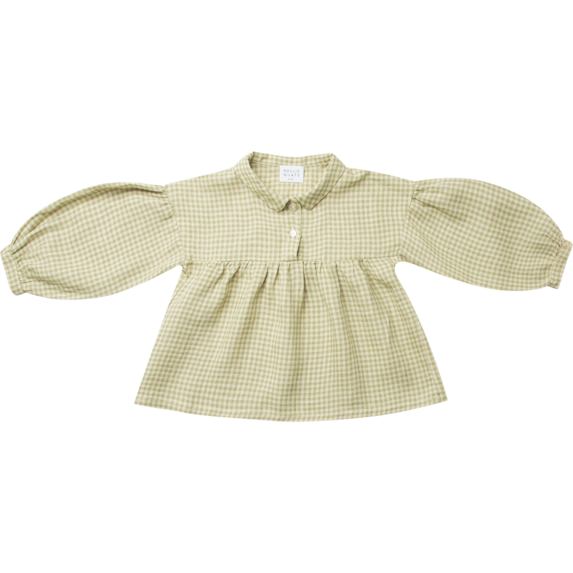 Duck, Duck, Goose Mini Check Blouse, Pistachio - Blouses - 1