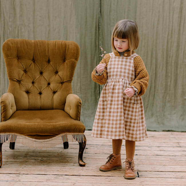 Conkers Check Pinafore, Caramel & Oat - Dresses - 2